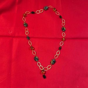 Fabulous gold link necklace colored stones. 30” long. Excellent condition.